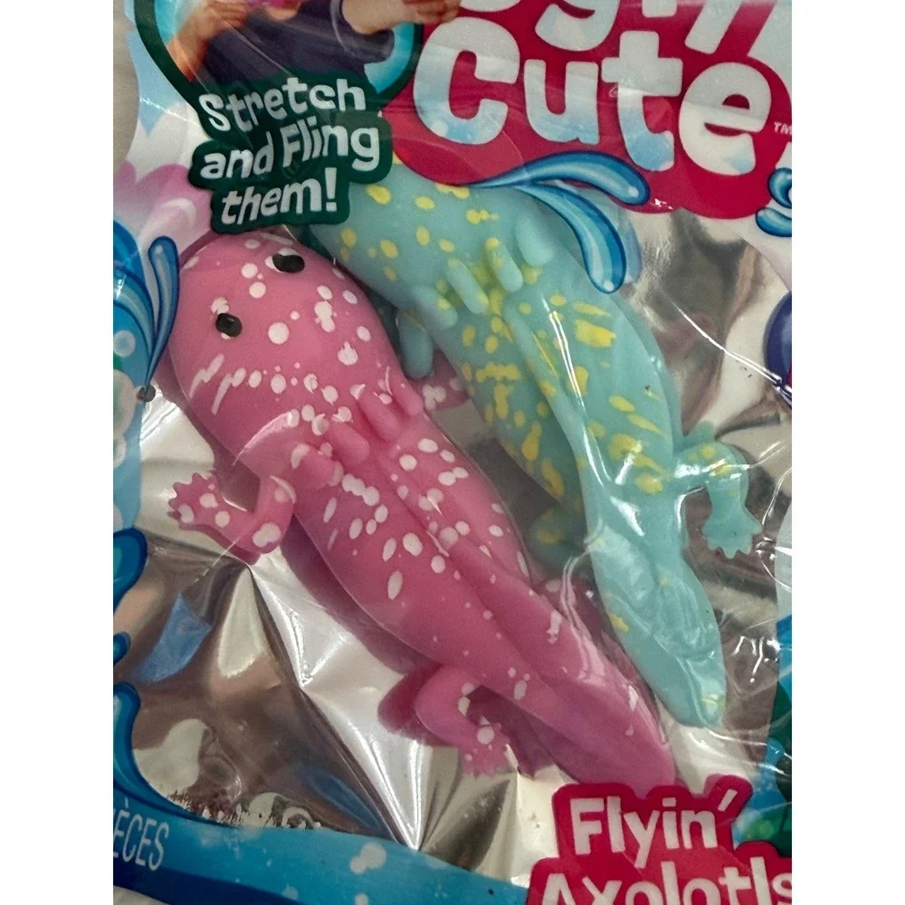 JA-RU Ugly Cute Flyin Axolotls 2 Pack Stretchy Slingshot Fidget Toys Pink Teal